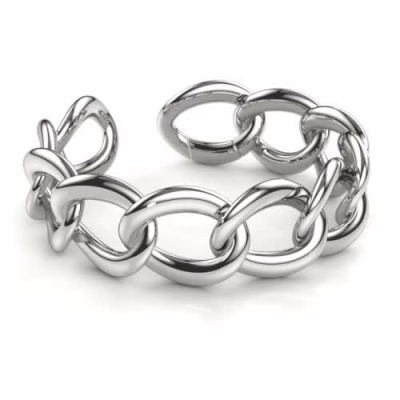 Bracelet Rétro Maille Décor Ovale - Couleur Argent Poli - Modèle 445 - Occasion Impeccable