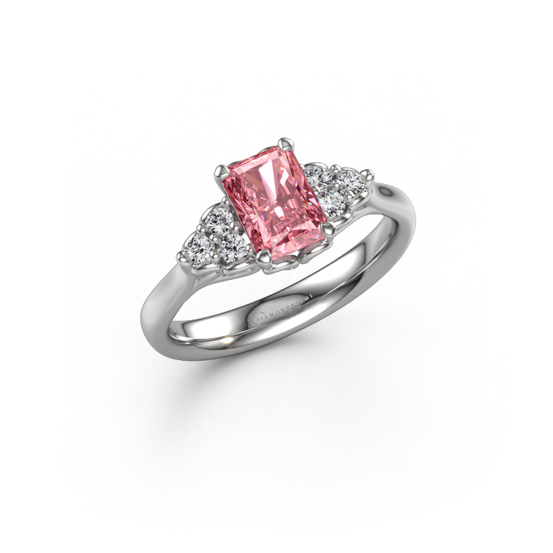Image de Bague de fiançailles Myrna RAD 950 platine Diamant synthétique roze 7x5 mm