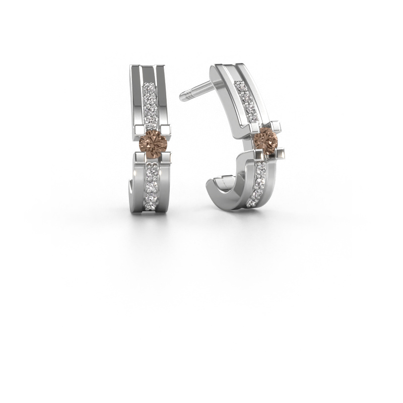 Image de Boucles d'oreilles Myrthe 950 platine Diamant brun 0.20 crt