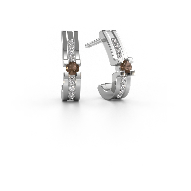 Image of Earrings Myrthe 950 platinum Smokey quartz 2.5 mm