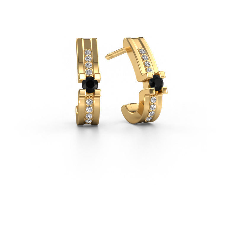 Image de Boucles d'oreilles Myrthe 585 or jaune Diamant noir 0.224 crt