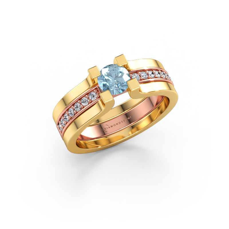 Afbeelding van Verlovingsring Myrthe 585 rosé goud Blauwe lab grown diamant 5 mm