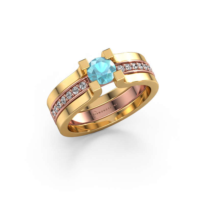 Image de Bague de fiançailles Myrthe 585 or rose Topaze bleue 5 mm