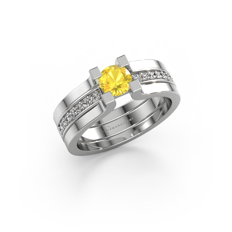 Image de Bague de fiançailles Myrthe 950 platine Saphir jaune 5 mm