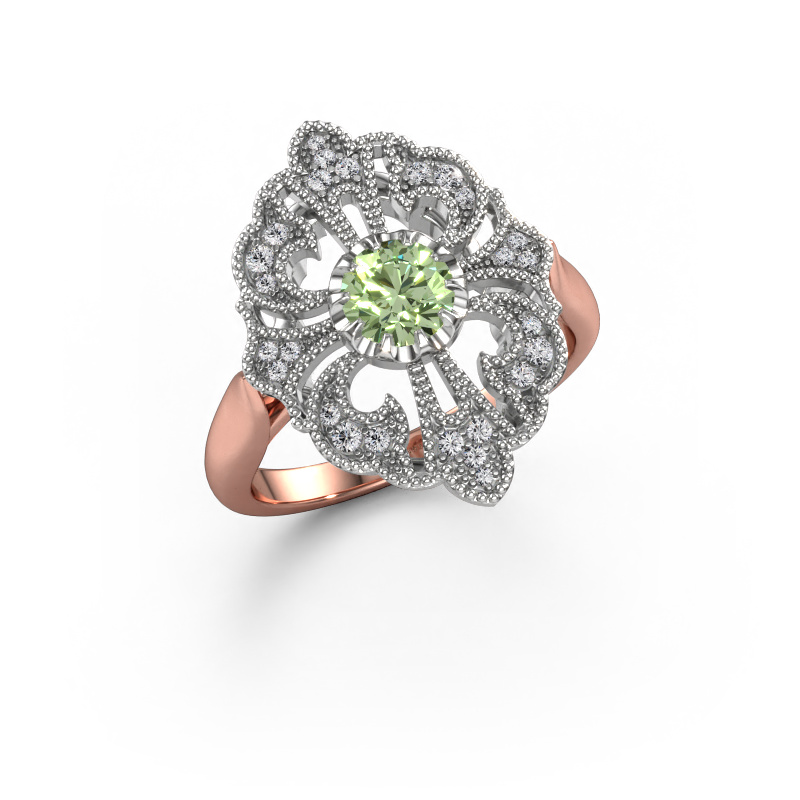 Afbeelding van Verlovingsring Naida 585 Rosé goud Groene lab grown diamant 5 mm