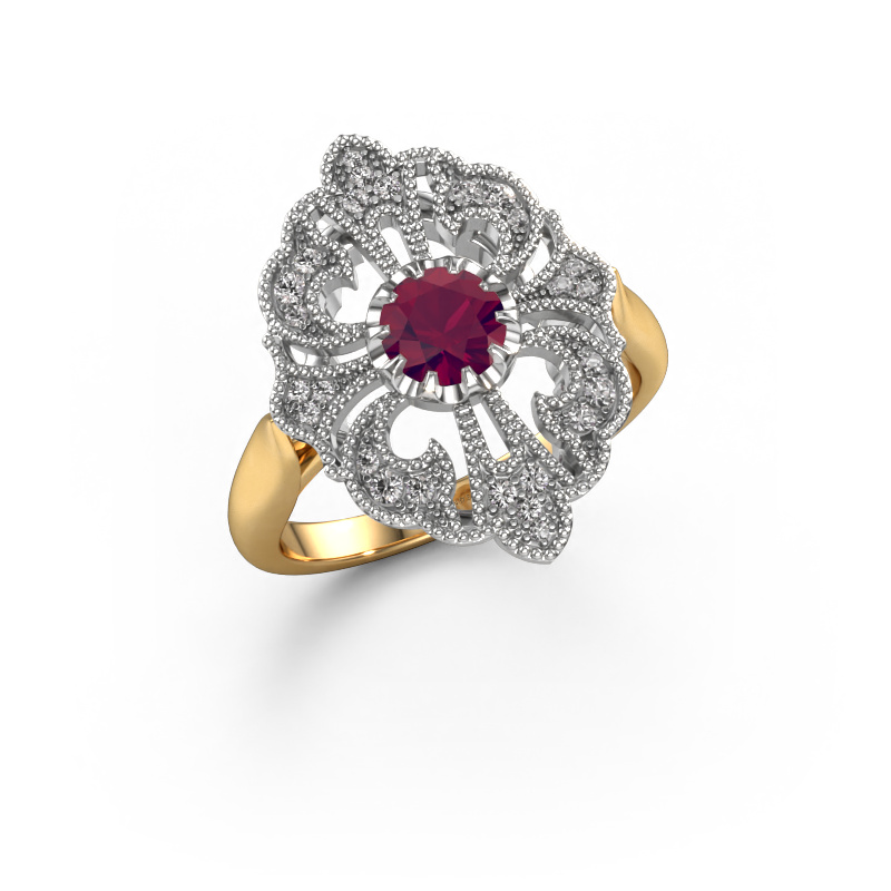 Image de Bague de fiançailles Naida 585 or jaune Rhodolite 5 mm