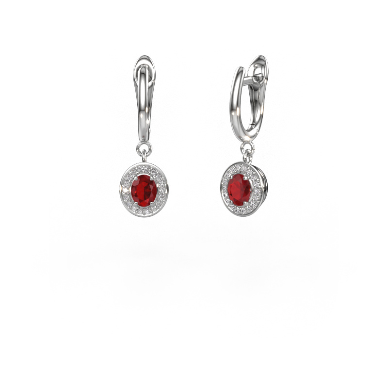 Image of Drop earrings Nakita 585 white gold Ruby 5x4 mm