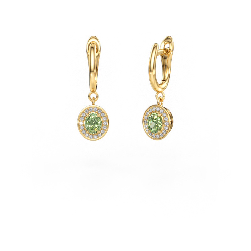 Image of Drop earrings Nakita 585 gold Green lab grown diamond 5x4 mm