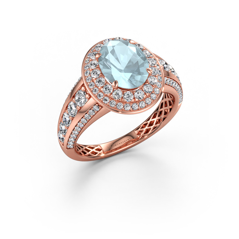 Immagine di Anello di fidanzamento Nancie 585 oro rosa Acquamarina 9x7 mm