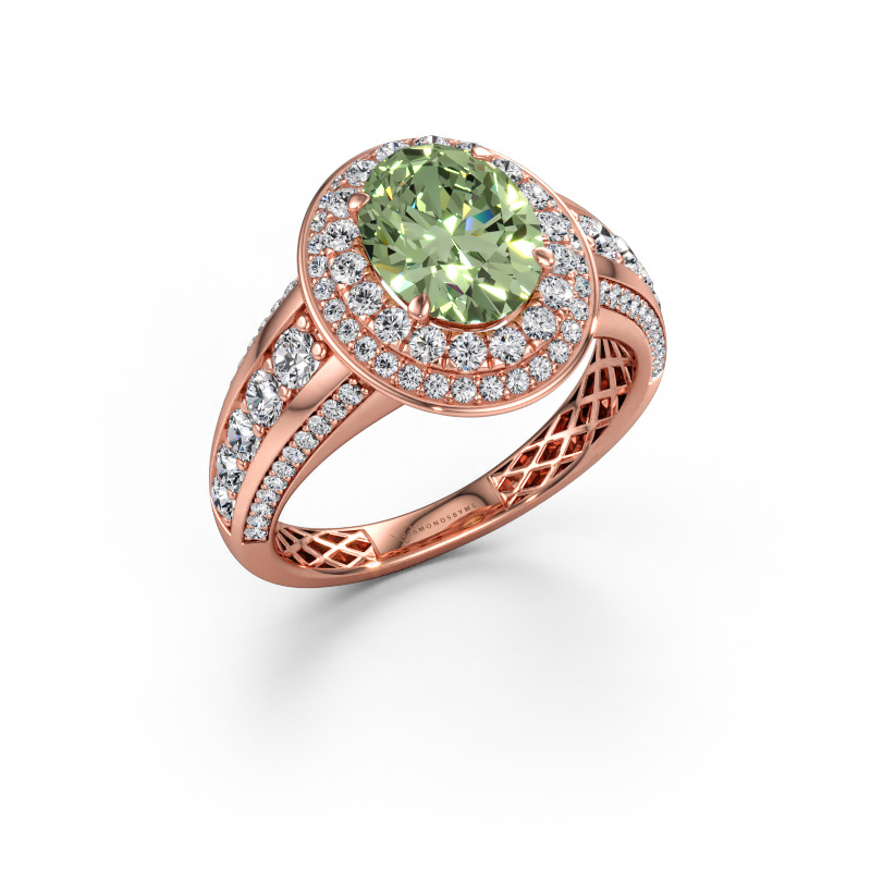 Bild av Förlovningsring Nancie 585 roséguld Grön labbodlad diamant 9x7 mm