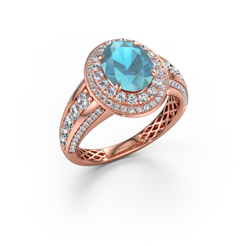 Bild av Förlovningsring Nancie 585 roséguld Blå topas 9x7 mm