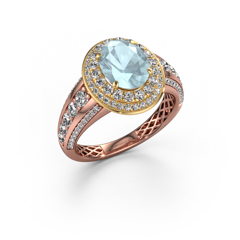 Image of Engagement ring Nancie 585 rose gold Aquamarine 9x7 mm