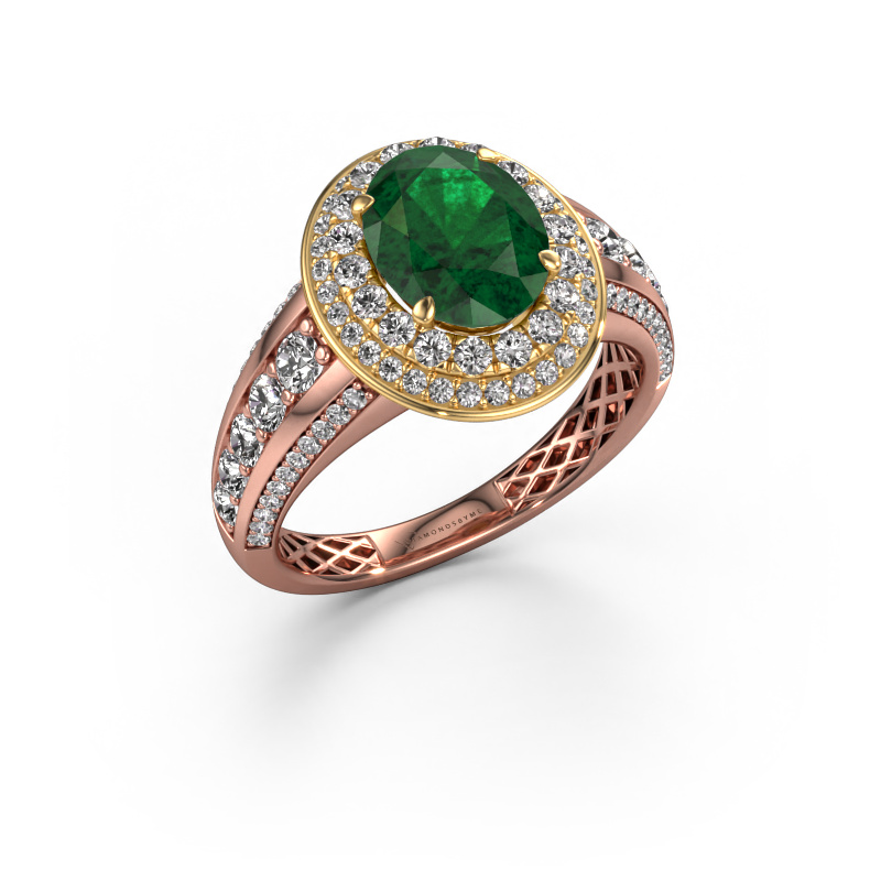 Image of Engagement ring Nancie 585 rose gold Emerald 9x7 mm