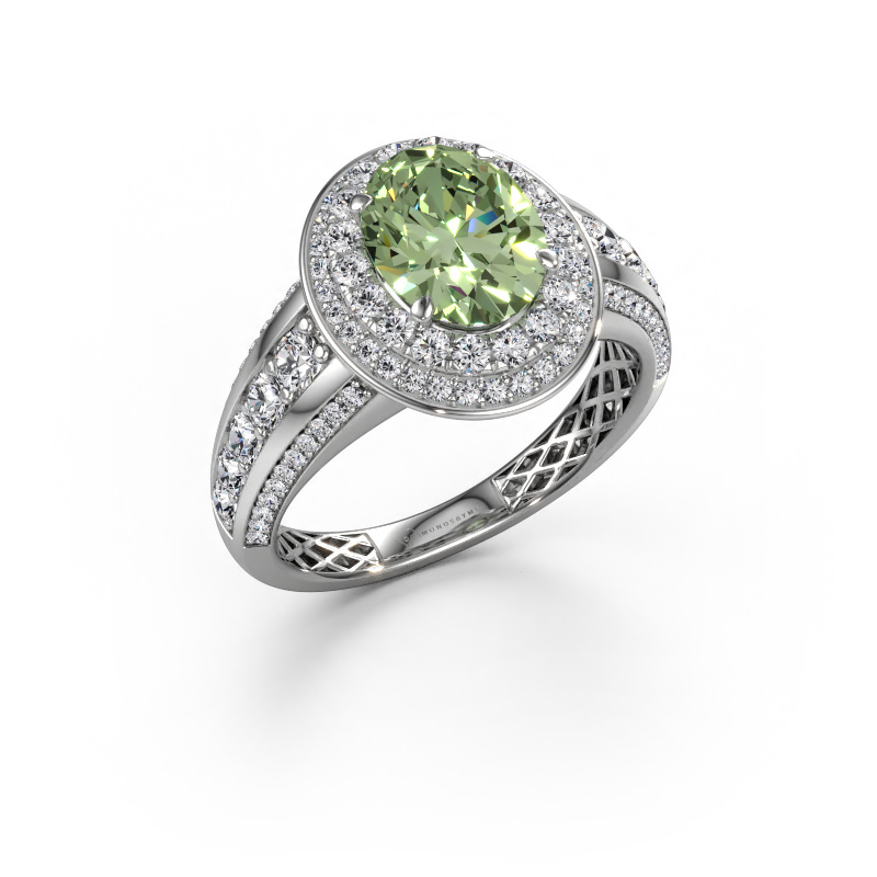 Image of Engagement ring Nancie 950 platinum Green lab grown diamond 9x7 mm