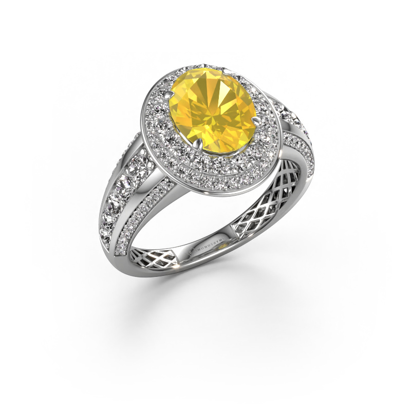 Image of Engagement ring Nancie 950 platinum Yellow sapphire 9x7 mm