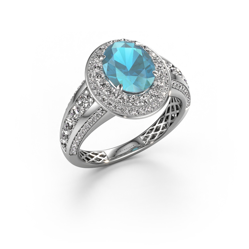 Image de Bague de fiançailles Nancie 950 platine Topaze bleue 9x7 mm