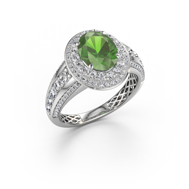 Immagine di Anello di fidanzamento Nancie 950 platino Tormalina verde 9x7 mm