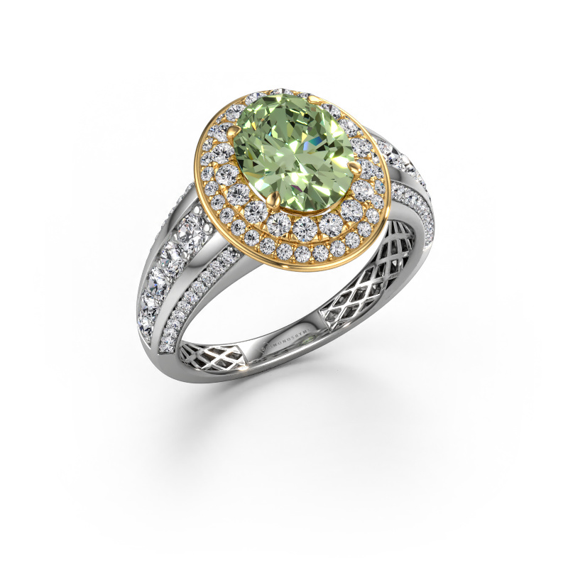 Bild von Verlobungsring Nancie 585 Weißgold Grüner Labor-Diamant 9x7 mm