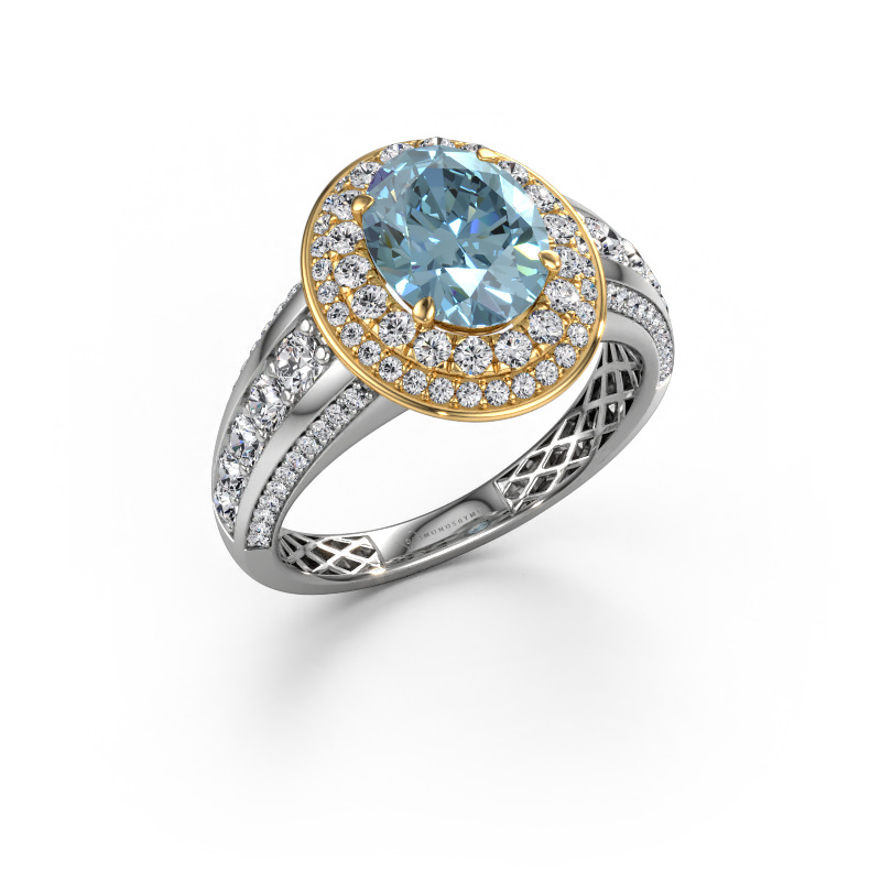 Image of Engagement ring Nancie 585 white gold Blue lab grown diamond 9x7 mm