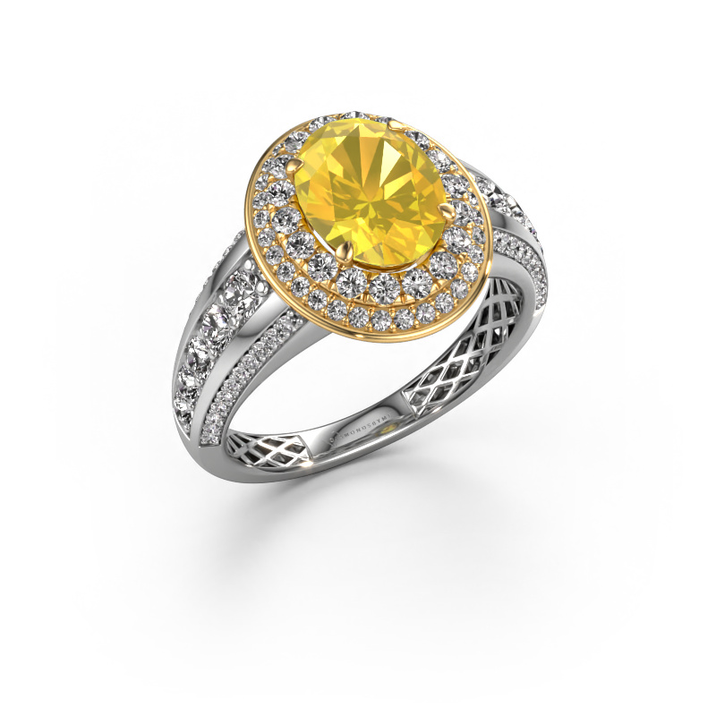 Image de Bague de fiançailles Nancie 585 or blanc Saphir jaune 9x7 mm