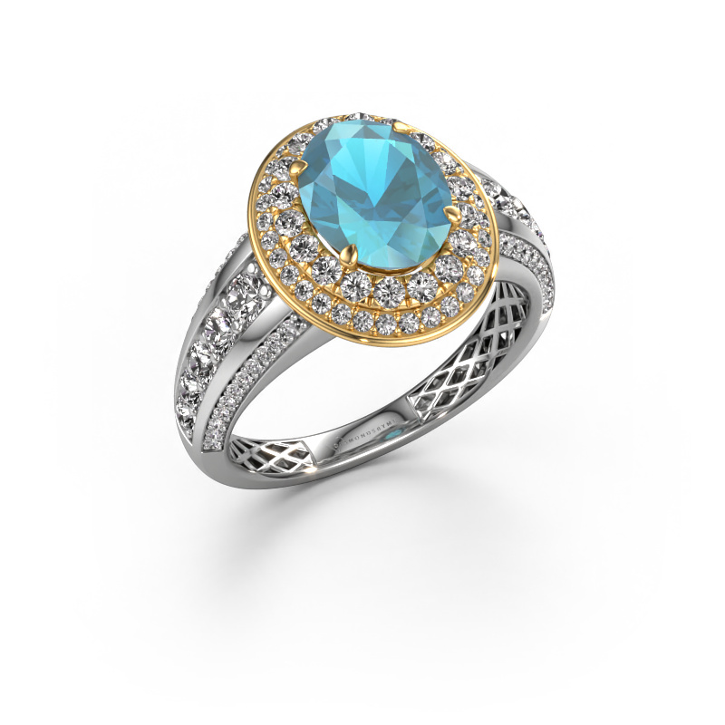 Image of Engagement ring Nancie 585 white gold Blue topaz 9x7 mm