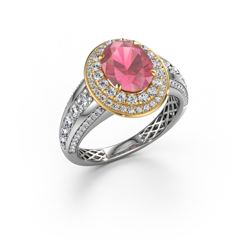 Afbeelding van Verlovingsring Nancie 585 Witgoud Toermalijn pink 9x7 mm