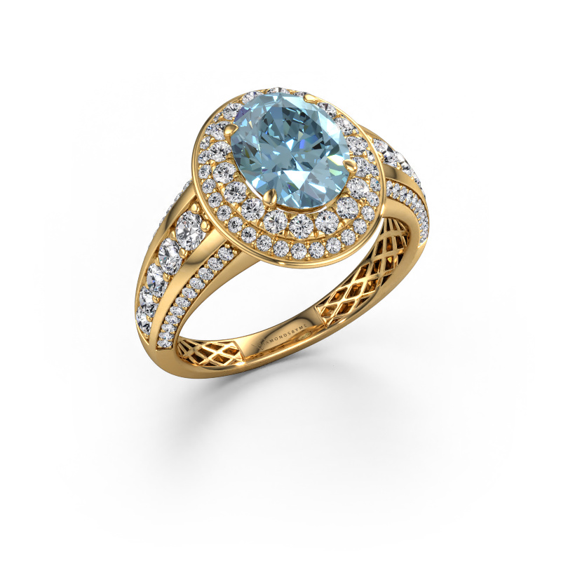 Image of Engagement ring Nancie 585 gold Blue lab grown diamond 9x7 mm