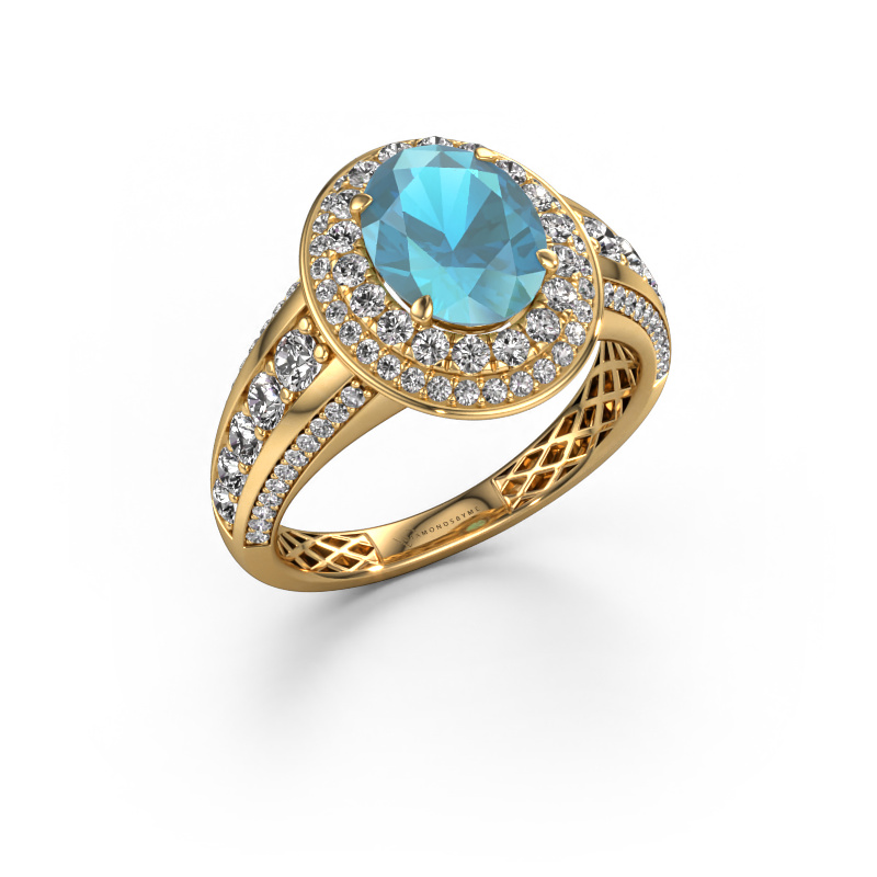 Image of Engagement ring Nancie 585 gold Blue topaz 9x7 mm