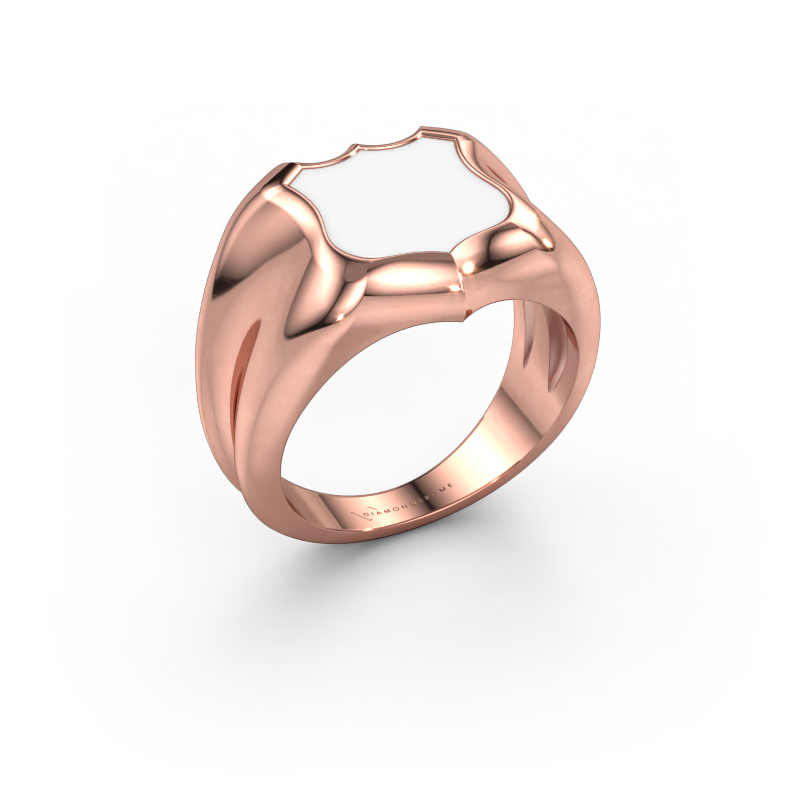 Afbeelding van Zegelring Nevin 585 Rosé goud Witte emaille 12x12 mm