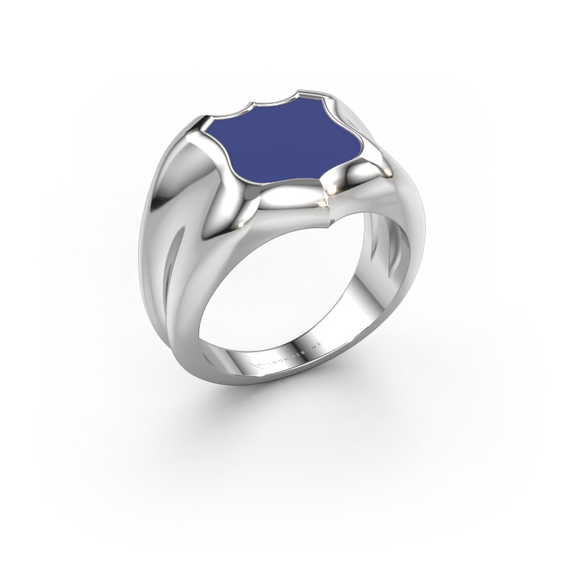 Image de Chevalière Nevin 585 or blanc émail bleu 12x12 mm