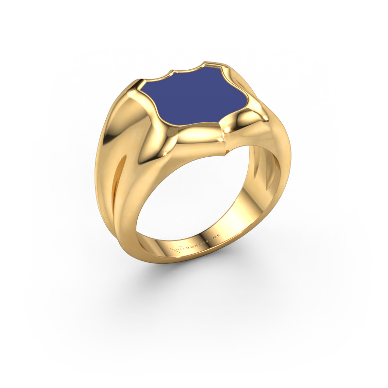 Image of Signet ring Nevin 585 gold Blue enamel 12x12 mm
