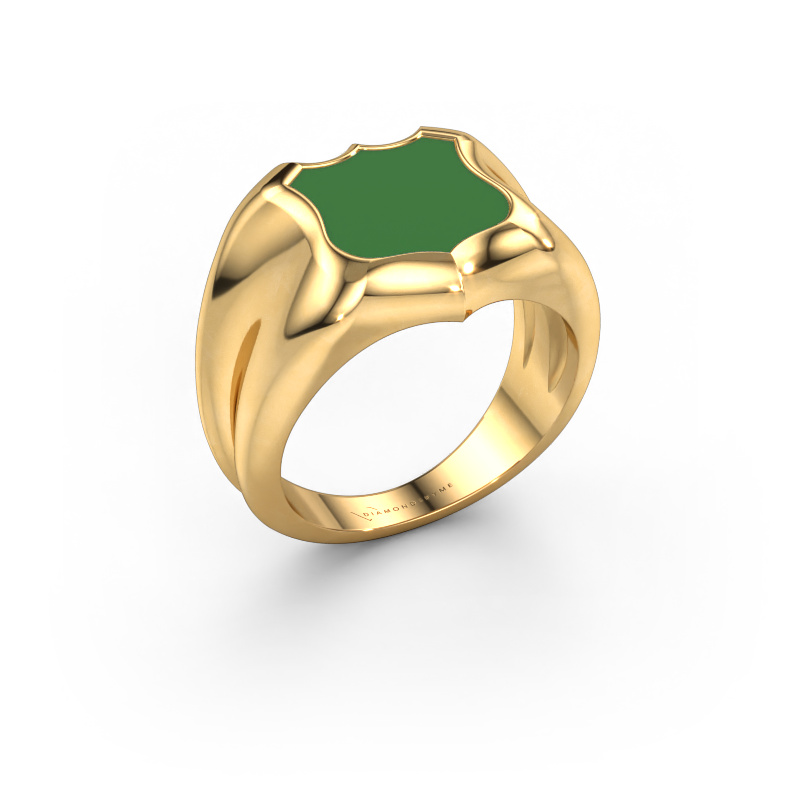 Afbeelding van Zegelring Nevin 585 Goud Groene emaille 12x12 mm