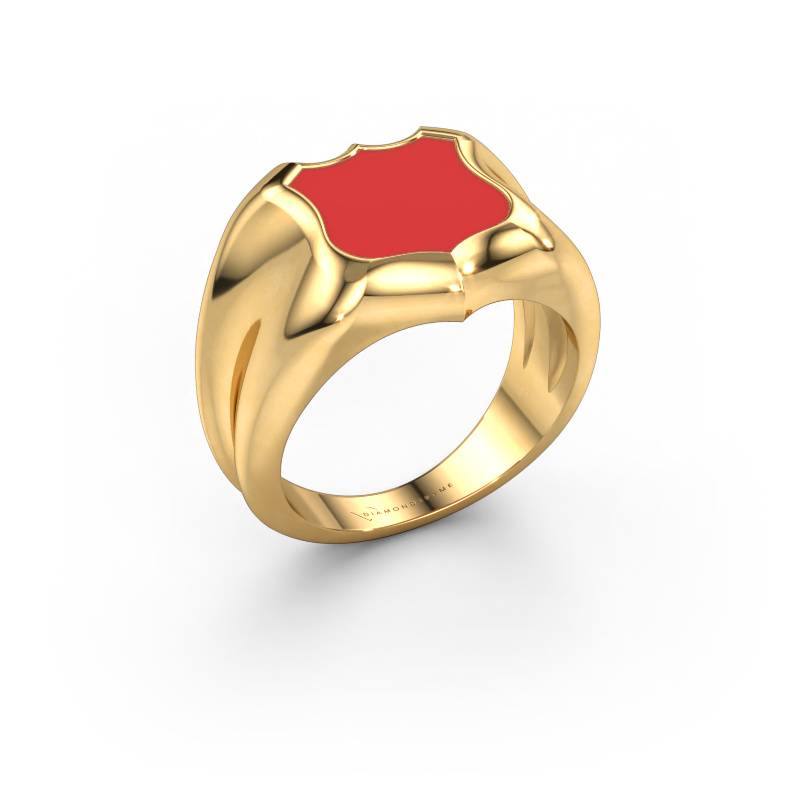 Image of Signet ring Nevin 585 gold Red enamel 12x12 mm