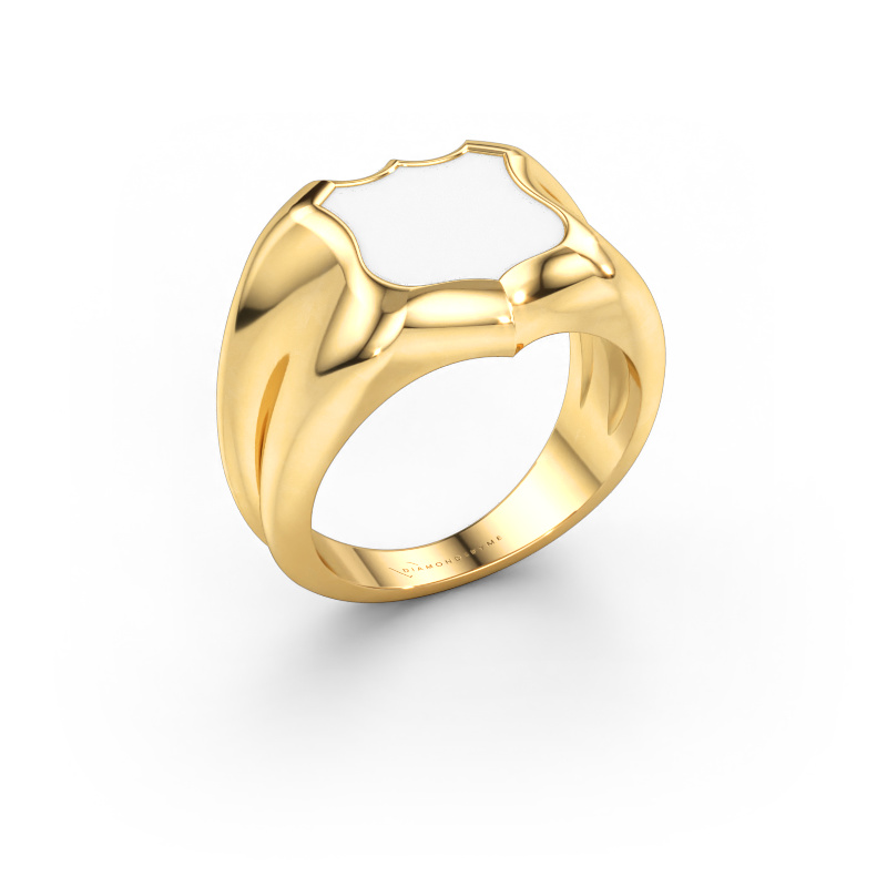 Bild av Signetring Nevin 585 gult guld Vit emalj 12x12 mm