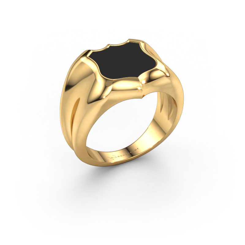 Image of Signet ring Nevin 585 gold Black enamel 12x12 mm