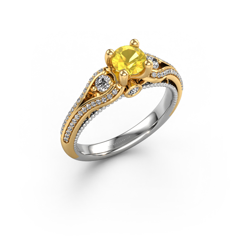Image de Bague de fiançailles Nikita 585 or blanc Saphir jaune 5 mm
