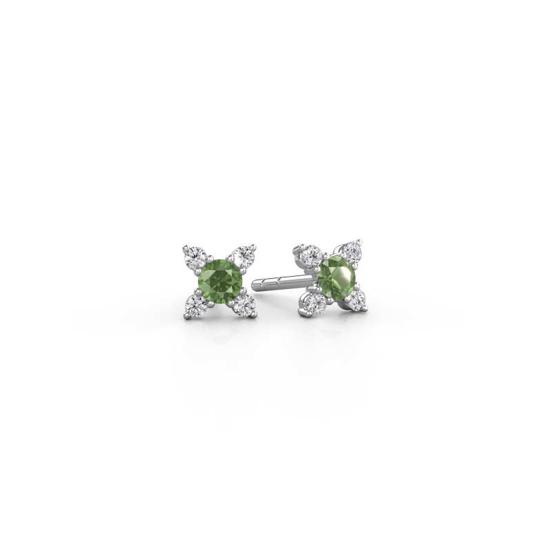 Image de Boucles d'oreilles Nina 585 or blanc Vert tourmaline 3 mm