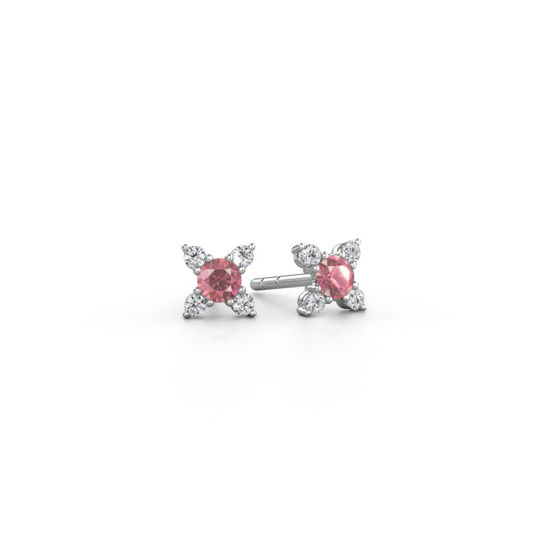 Image de Boucles d'oreilles Nina 585 or blanc Rose tourmaline 3 mm