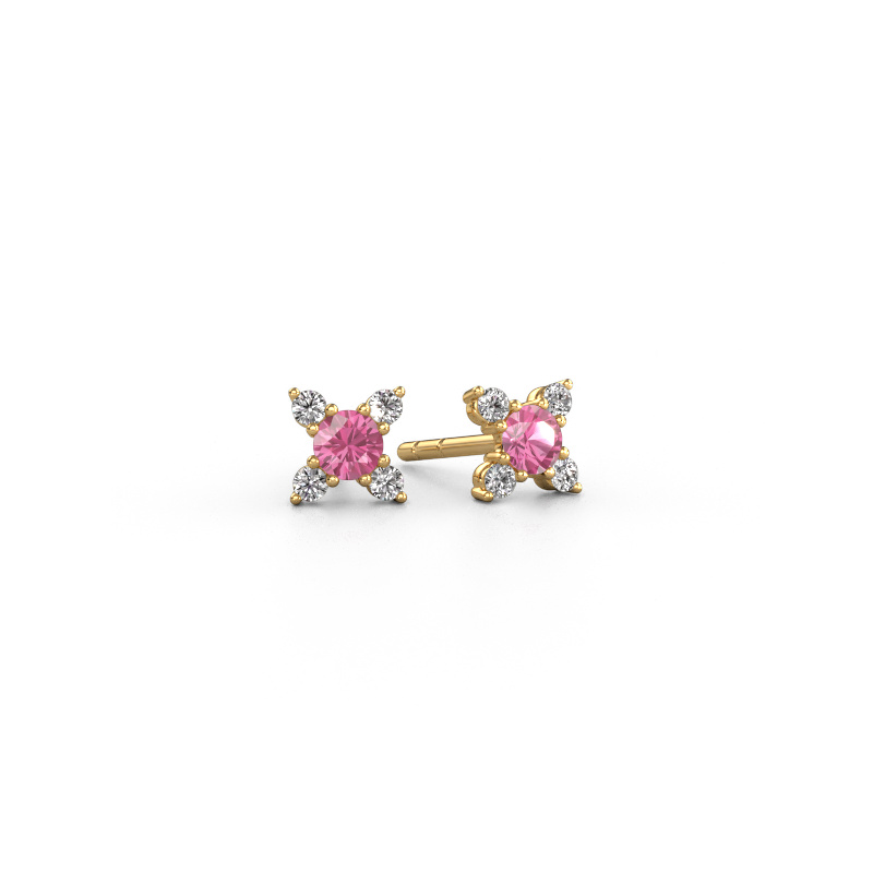 Image de Boucles d'oreilles Nina 585 or jaune Saphir rose 3 mm