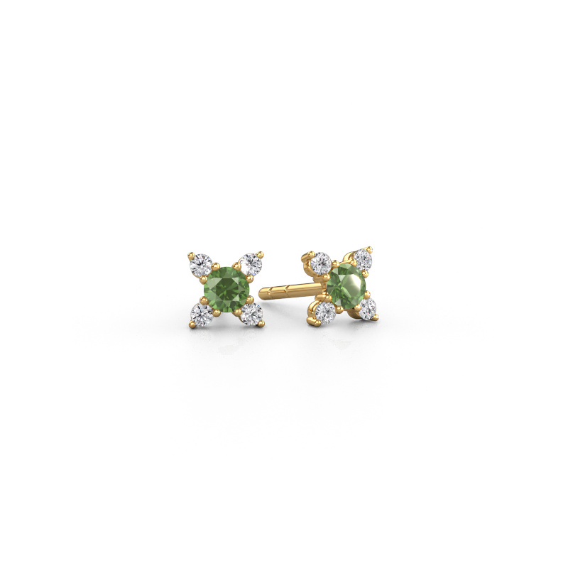Image de Boucles d'oreilles Nina 585 or jaune Vert tourmaline 3 mm
