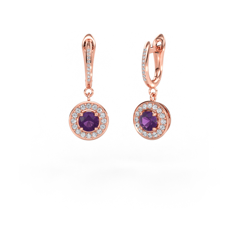 Image of Drop earrings Ninette 2 585 rose gold Amethyst 5 mm