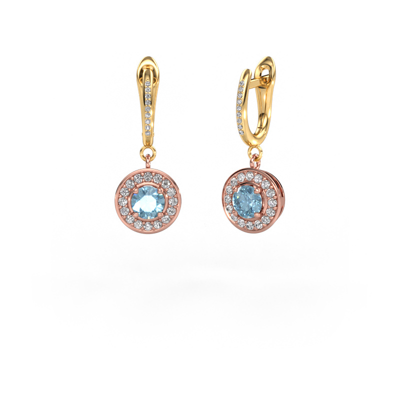 Image of Drop earrings Ninette 2 585 rose gold Blue lab grown diamond 5 mm