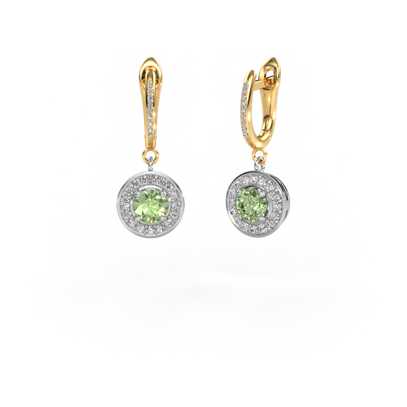 Image of Drop earrings Ninette 2 585 white gold Green lab grown diamond 5 mm