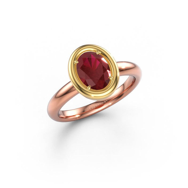 Afbeelding van Verlovingsring Noa OVL 585 rosé goud Robijn 8x6 mm