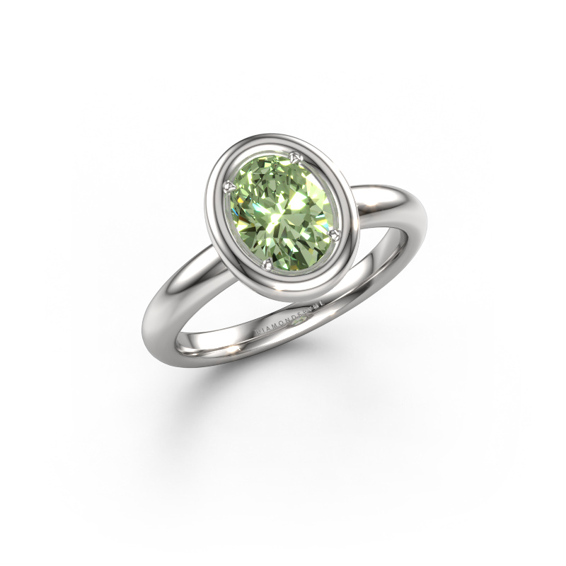 Image de Bague de fiançailles Noa OVL 950 platine Diamants synthétiques vert 8x6 mm
