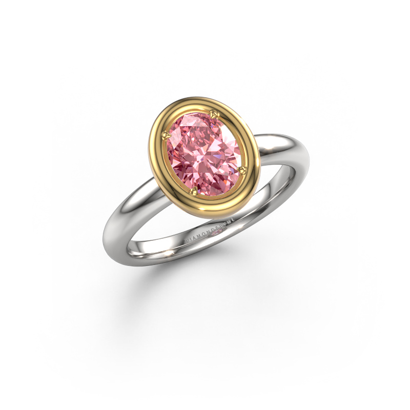 Image de Bague de fiançailles Noa OVL 585 or blanc Diamant synthétique roze 8x6 mm