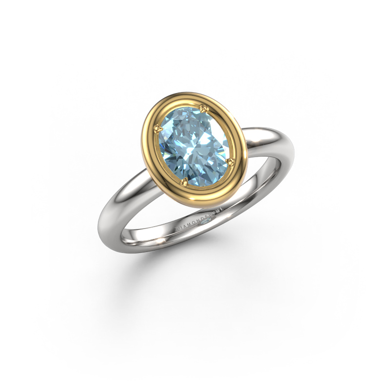 Image de Bague de fiançailles Noa OVL 585 or blanc Diamant synthétique bleu 8x6 mm