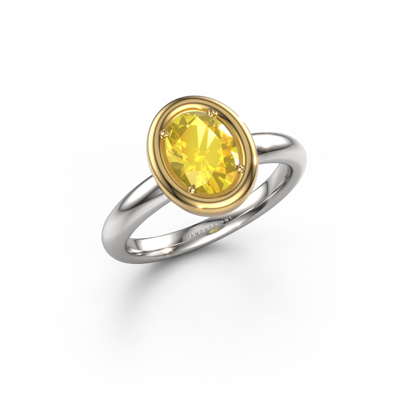 Afbeelding van Verlovingsring Noa OVL 585 witgoud Gele saffier 8x6 mm