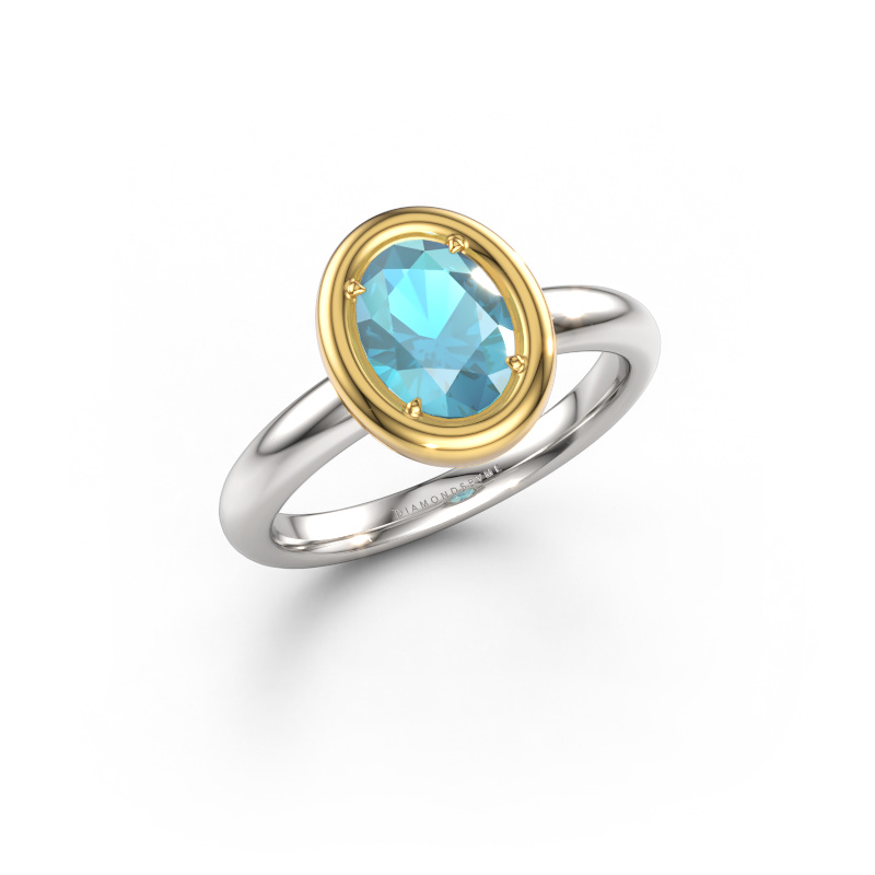 Image de Bague de fiançailles Noa OVL 585 or blanc Topaze bleue 8x6 mm