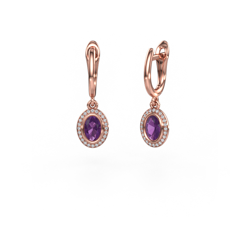 Image of Drop earrings Noud OVL 585 rose gold Amethyst 6x4 mm